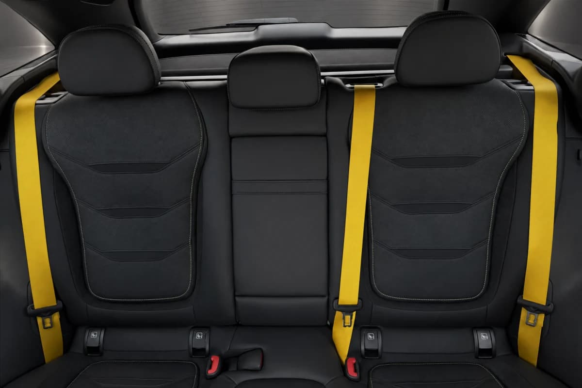 GLC 63 rear seats with yellow belts, relit in the studio